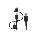 Belkin 3-in-1 Universal USB-A Cable - USB-C Cable, Lightning Cable, Micro-USB Charging Cable - Charging Cord Boost Charge Charger Designed for Apple iPhones & iPads, Galaxy, Tablet, Smartphone - Black