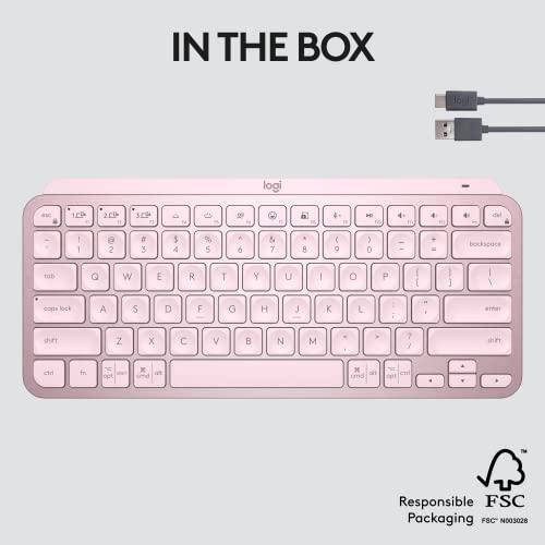 Logitech MX Keys Mini Minimalist Wireless Illuminated Keyboard, Compact, Bluetooth, Backlit, USB-C, Compatible with Apple macOS, iOS, Windows, Linux, Android, Metal Build - Rose