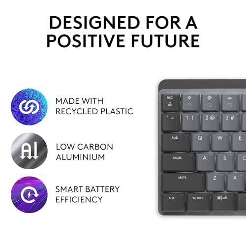 Logitech MX Mechanical Mini Wireless Illuminated Keyboard, Tactile Quiet Switches, Backlit, Bluetooth, USB-C, macOS, Windows, Linux, iOS, Android, Metal