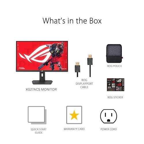 ASUS ROG Strix 27” QHD (2560x1440) HDR400 USB-C Gaming Monitor (XG27ACS), 180Hz,1ms, Fast IPS, 133% sRGB, Extreme Low Motion Blur Sync, G-Sync Compatible, DisplayWidget, Tripod Socket, 3 Year Warranty