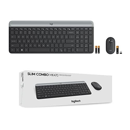 Logitech MK470 Slim Wireless Keyboard and Mouse Combo - Modern Compact Layout, Ultra Quiet, 2.4 GHz USB Receiver, Plug n' Play Connectivity, Compatible with Windows - Graphite