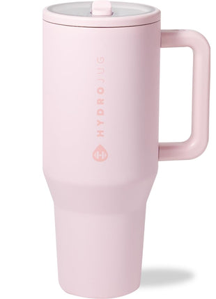 HydroJug Traveler   40 oz Water Bottle with Handle & Flip Straw   Fits in Cup Holder, Leak Resistant Tumbler Reusable Insulated Stainless Steel & Rubber Base   Gifts for Women & Men, Pink Sand