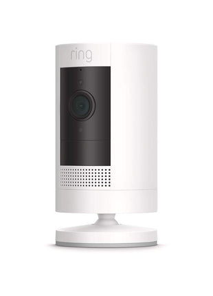 Like-New Ring Stick Up Cam Battery HD security camera with custom privacy controls, Simple setup, Works with Alexa - White