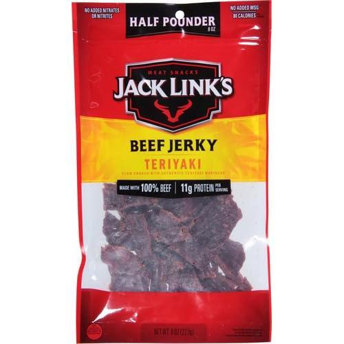 Jack Link's Beef Jerky, Teriyaki, Half Pounder Large Jerky Bag - Flavorful Meat Snack, Ready to Eat Protein Snacks with 11g of Protein per Serving, Made with 100% Beef