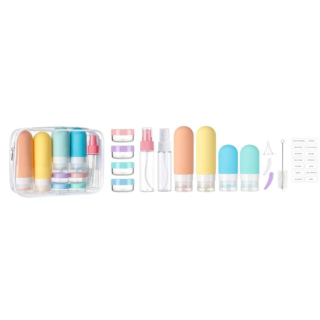 DEPOZA 16 Pack Travel Bottles Set - TSA Approved Leak Proof Silicone Squeezable Containers for Toiletries, Conditioner, Shampoo, Lotion & Body Wash Accessories (16 pcs/White Pack)