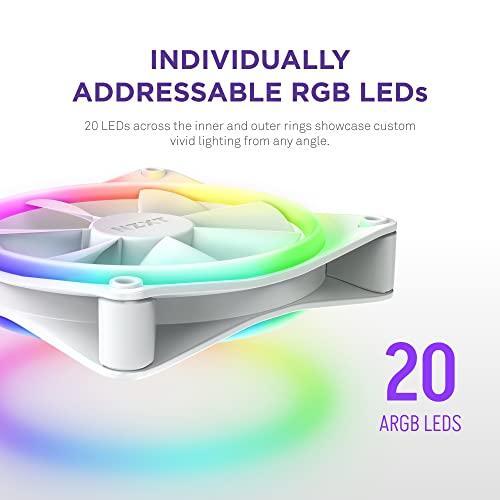 NZXT F140 RGB Twin Pack – 2 x 140mm PWM PC Fans with RGB Controller – High Airflow, Low Noise – Fluid Dynamic Bearing – CAM Software Control – 18 LEDs per Fan – White
