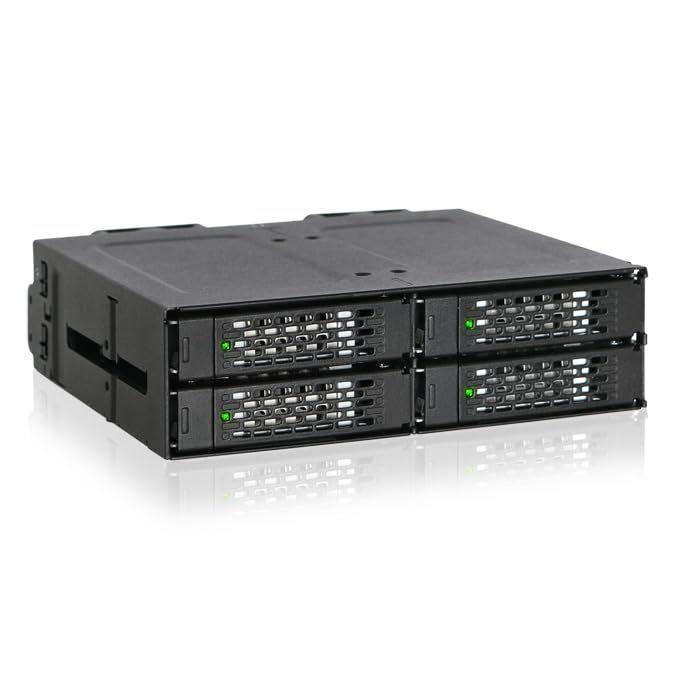 ICY DOCK 4 Bay 2.5 NVMe U.2/U.3 SSD PCIe 4.0 Rugged Mobile Rack Enclosure for 5.25" Bay (4 x Mini-SAS HD) | ToughArmor MB699VP-B