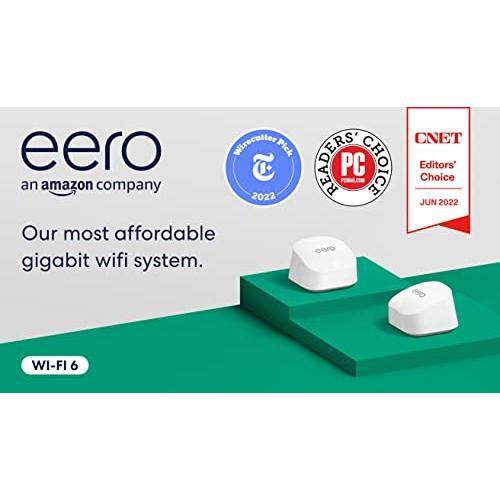 Amazon eero 6+ mesh wifi system - Supports internet plans up to a Gigabit, Coverage up to 3,000 sq. ft., Connect 75+ devices, 2-pack