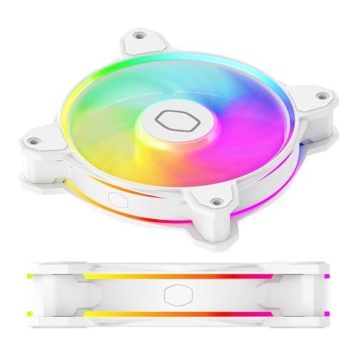 Cooler Master MF140 Halo² White PC Case Liquid Cooler Air Cooler Fan, 140mm Fan, Dual-Loop aRGB Rings, Dynamic PWM 2,050 RPM, Air Balance Blades, aRGB Lighting, Hybrid Frame