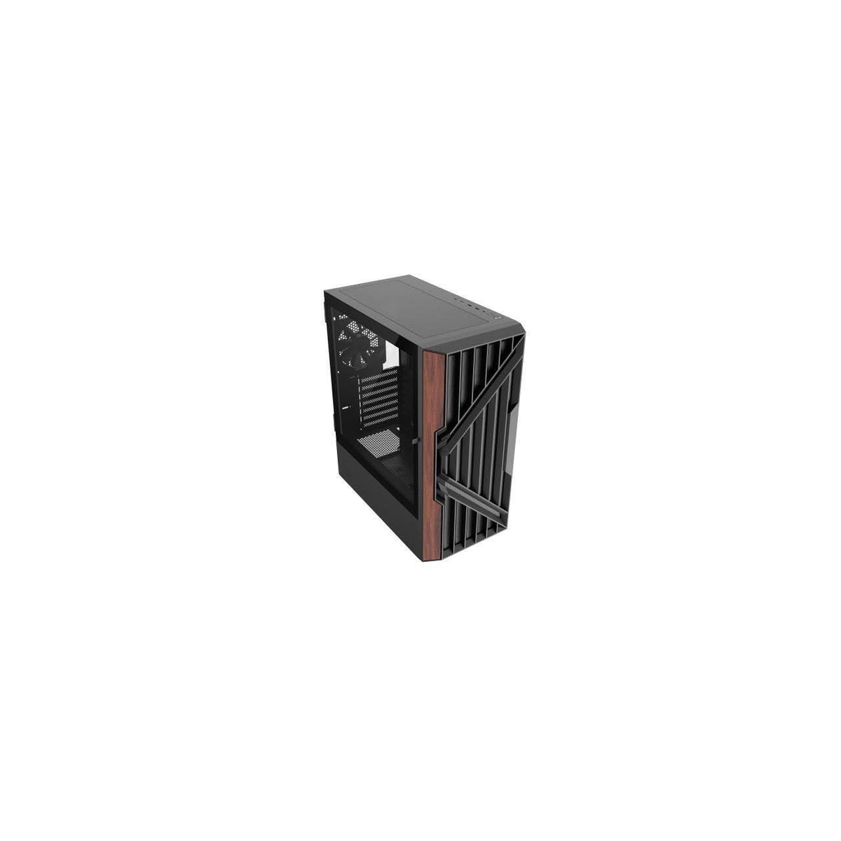 DIYPC DIY-G18-WD Black USB3.0 /Type C ATX Mid Tower Gaming Computer Case w/Tempered Glass Side Panel and Walnut Wood Front Panel