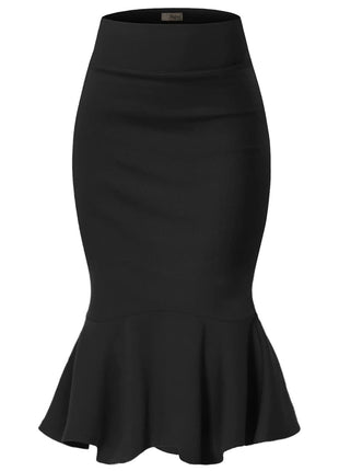 Hybrid & Company Womens Premium Nylon Ponte Stretch Office Fishtail Pencil Skirt KSK45010 1073T BLACK M