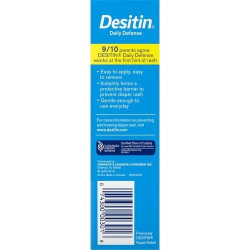 Desitin Daily Defense Baby Diaper Rash Cream with Zinc Oxide to Treat, Relieve & Prevent diaper rash, Hypoallergenic, Dye-, Phthalate- & Paraben-Free, 4 oz