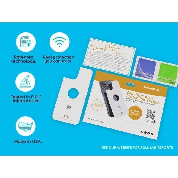 WAVEBLOCK EMF Blocker for Cell Phone - Made for iPhone 16/16 PRO - The Only Patented, Real Scientifically Backed, Lab-Tested 5G-Shield Sticker to Protect You & Your Loved Ones - USA Made White