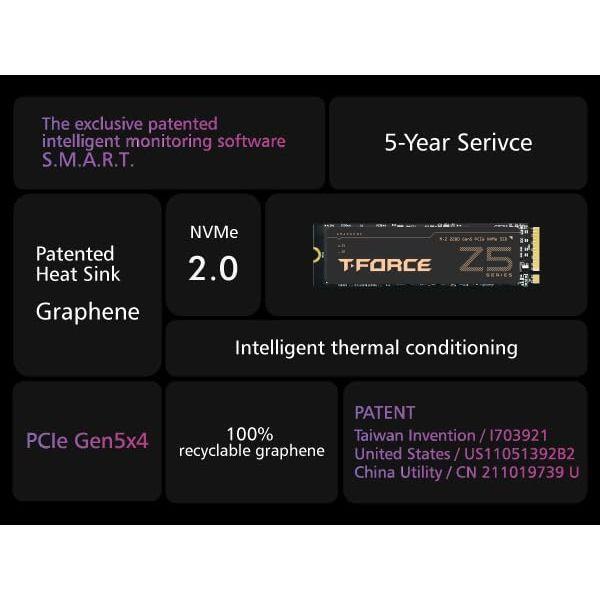 TEAMGROUP T-Force Z540 4TB Gen5x4 DRAM SLC Cache 3D TLC NAND NVMe Phison E26 PCIe M.2 2280 Gaming SSD with Ultra-Thin Graphene Heat Spreader Read/Write 12400/11800 MB/s TM8FF1004T0C129