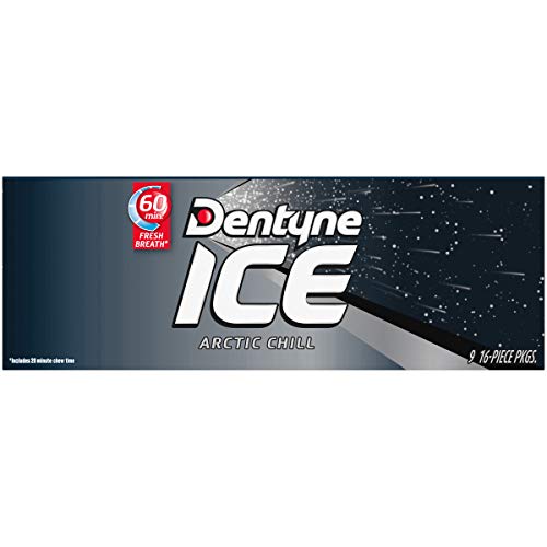 Dentyne Ice Arctic Chill Sugar-Free Chewing Gum, 9 Packs of 16 Pieces (144 Total Pieces)