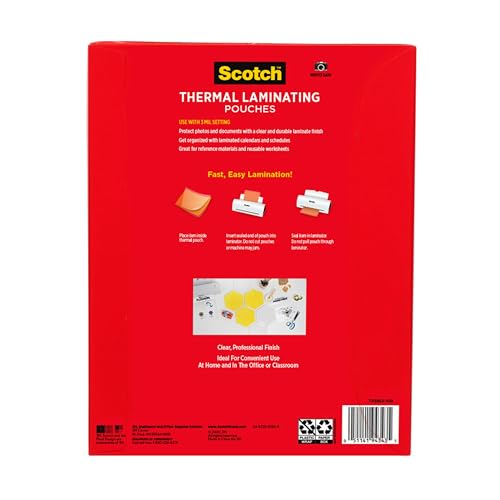 Scotch Thermal Laminating Pouches, for Use with Thermal Laminators, 8.9 x 11.4 Inches, Letter Size Sheets, 100-Pack