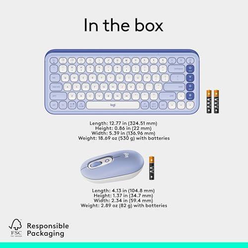 Logitech POP ICON Combo, Bluetooth Keyboard and Mouse Combo, Comfortable Typing, programmable Keys and Buttons, Quiet clicks, Easy-Switch up to 3 Devices - Lilac