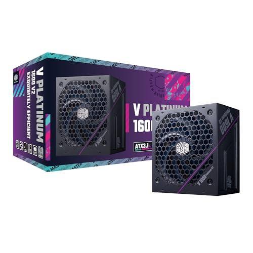 Cooler Master V Platinum 1600 V2 ATX 3.1 Full Modular Power Supply, 1600W 80+ Platinum, Dual 90° 12VHPWR|600W PCIe 5.1, GPU Support RTX 4090, Purple Anodic-Coated Heat Sink, Mobius Fan, 12-Year
