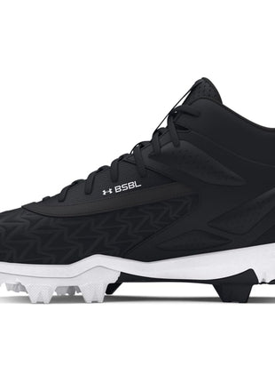 Under Armour Boys' Leadoff Mid RM JR 3.0 Baseball Cleats, (001) Black/Black/White, 1, US