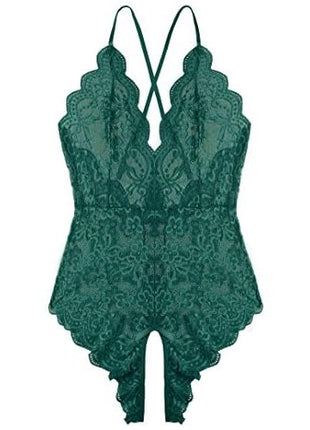 Women One Piece Lingerie Sexy Teddy V Neck Bodysuit Lace Nightie (Green, Medium)