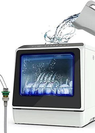 Portable Countertop Dishwasher with 5 Programs, 3-Cup Water Tank, Fruit/Veg Basket, High Temp, Air Dry