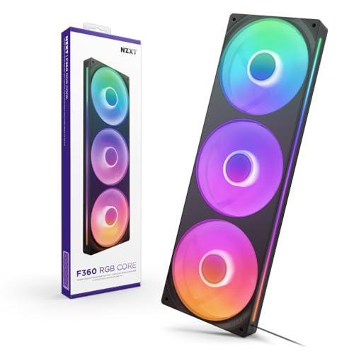 NZXT F360 RGB Core - 360mm Single-Frame Fan Unit with 3 x 120mm RGB Fans - Speed & Lighting Control - High Static Pressure & Airflow - Fluid Dynamic Bearings - 8 aRGB LEDs Per Fan - Black