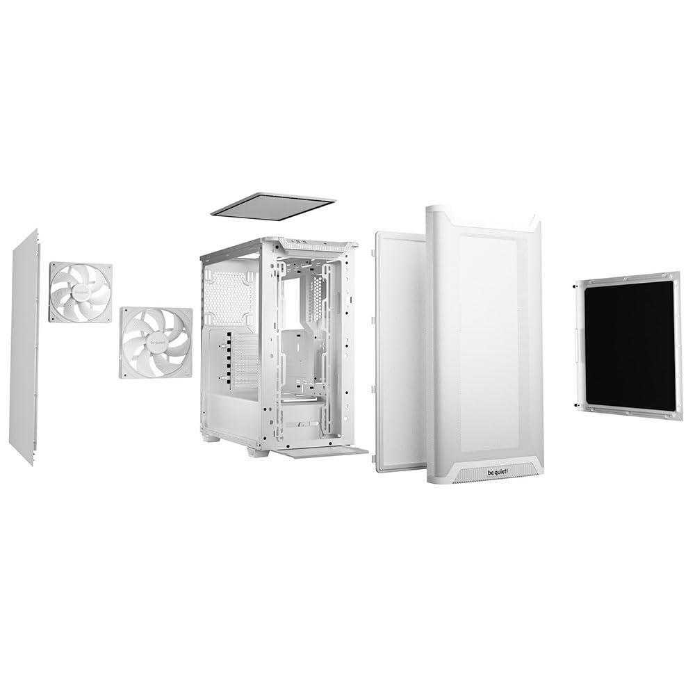 be quiet! Pure Base 501 White PC case | 2 Preinstalled Quiet Fans | Mid Case | USB 3.2 Gen | Quiet PC Case