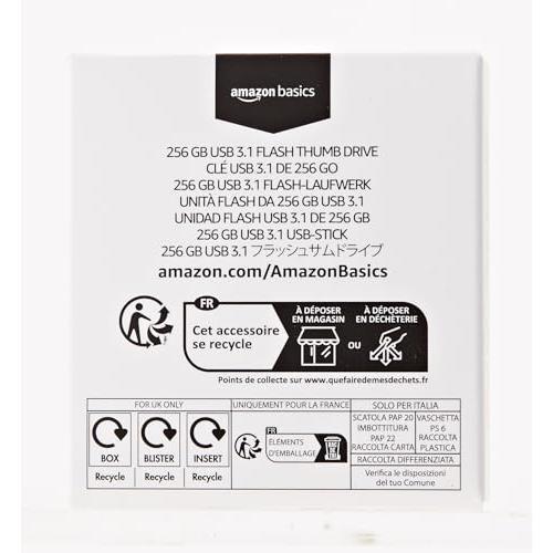 Amazon Basics 256 GB Ultra Fast USB 3.1 High Capacity Flash Drive for Data Transfer and Storage, Black
