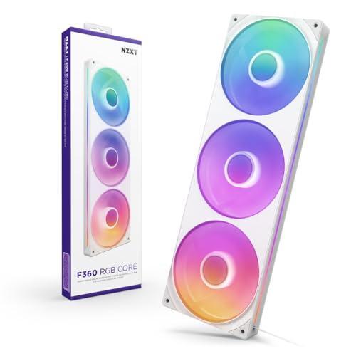 NZXT F360 RGB Core - 360mm Single-Frame Fan Unit with 3 x 120mm RGB Fans - Speed & Lighting Control - High Static Pressure & Airflow - Fluid Dynamic Bearings - 8 aRGB LEDs Per Fan - White
