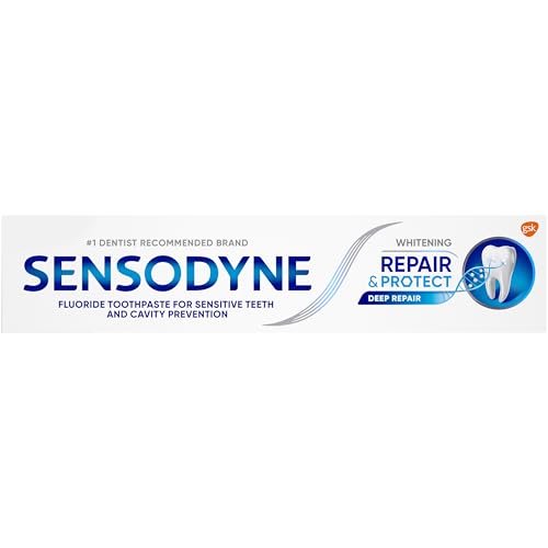 Sensodyne Repair and Protect Whitening Toothpaste, Toothpaste for Sensitive Teeth and Cavity Prevention, 3.4 oz (Pack of 4)