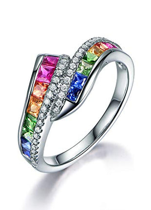 925 Sterling Silver Fashion Natural Jade Sapphire Ruby Multi Gemstone Shiny Ring Rainbow Gem CZ Eternal Engagement Wedding Ring Color Diamond Water Drop Zircon Ring Jewelry-Making-Patterns 6