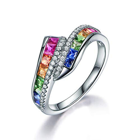 925 Sterling Silver Fashion Natural Jade Sapphire Ruby Multi Gemstone Shiny Ring Rainbow Gem CZ Eternal Engagement Wedding Ring Color Diamond Water Drop Zircon Ring Jewelry-Making-Patterns 6