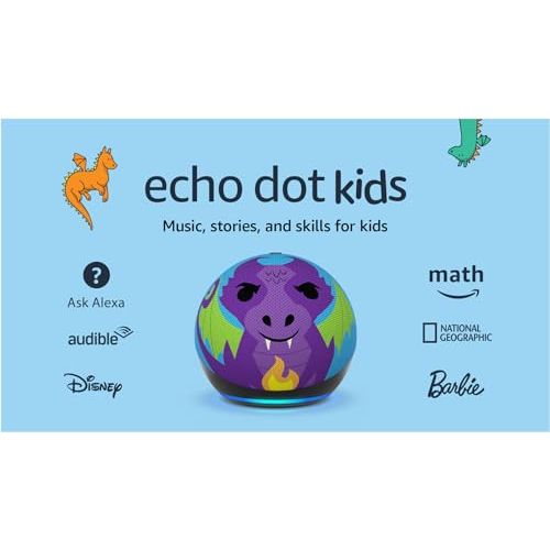 Amazon Echo Dot Kids with Alexa (newest model), Designed for kids, with parental controls, Includes 1 Year of Amazon Kids+, Dragon