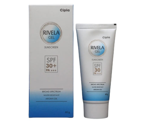 Cipla Rivela Gel SPF30+++ Sunscreen Gel | Non-Sticky Finish | For Normal To Oily Skin | 60Gm, 1 Count