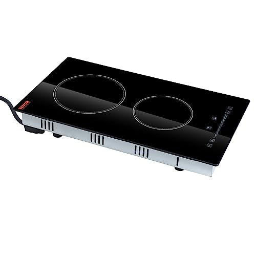 VEVOR Built in Electric Stove Top, 12 inch 2 Burners, Glass Radiant Cooktop with Sensor Touch Control, Timer & Child Lock Included, 9 Power Levels for Simmer Steam Slow Cook Fry,110V with US Plug