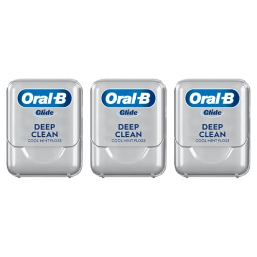 Oral-B Glide Dental Floss, Shred Resistant, Gentle on Gums, Natural Wax, Slides Smoothly, Deep Clean Cool Mint Flavor, 40 M, 3 Count