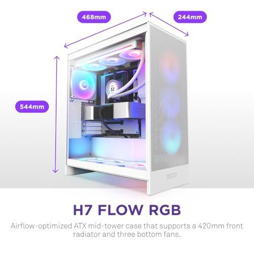 NZXT H7 Flow RGB | Mid-Tower ATX Airflow Case with 360mm RGB Single Frame Fan | Supports Bottom Fans for Direct GPU Cooling | Cable Management | White