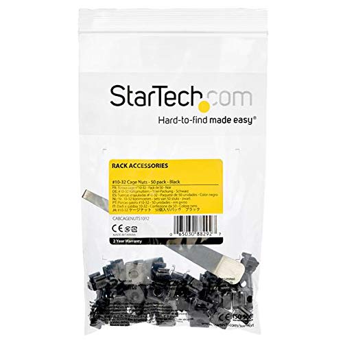 StarTech.com 10-32 Cage Nuts - 50 Pack - Rack Mount Clip Nuts - for Square Hole Server Rack - Black, TAA (CABCAGENUTS1032)