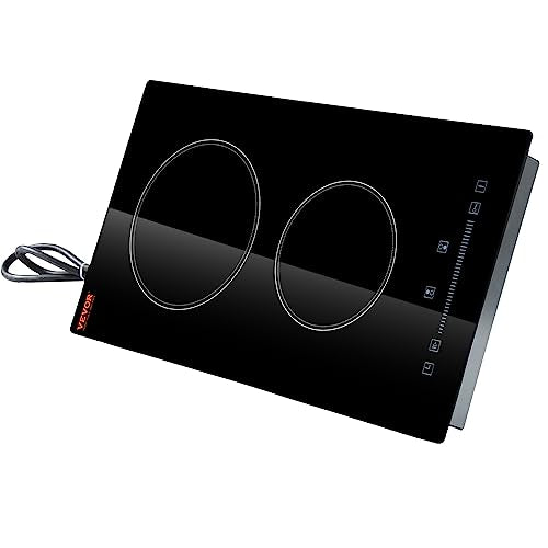 VEVOR Built in Electric Stove Top, 12 inch 2 Burners, Glass Radiant Cooktop with Sensor Touch Control, Timer & Child Lock Included, 9 Power Levels for Simmer Steam Slow Cook Fry,110V with US Plug