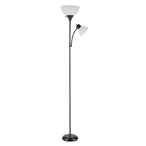 GLOBE Electric 67135 72" Torchiere Floor Lamp and Adjustable Reading Light, Matte Black, Frosted Shade, Dual Rotary Switch, 3-Step Dimming, Modern Lighting for Living Room or Office