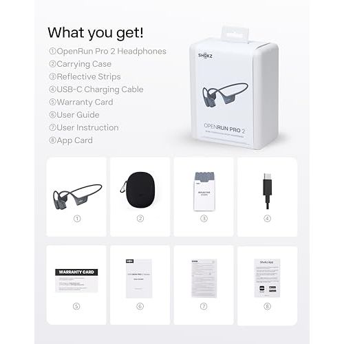 SHOKZ New OpenRun Pro 2 - Open-Ear, Bone Conduction Sport Headphones - with Reflective Strip - Sweat Resistant, Workout Headphones - Secure, Wireless, Comfortable Fit-Deep Bass and Smart Mic App