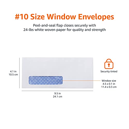 Amazon Basics #10 Security-Tinted Self-Seal Business Envelopes with Left Window, Peel & Seal Closure - 500-Pack, White