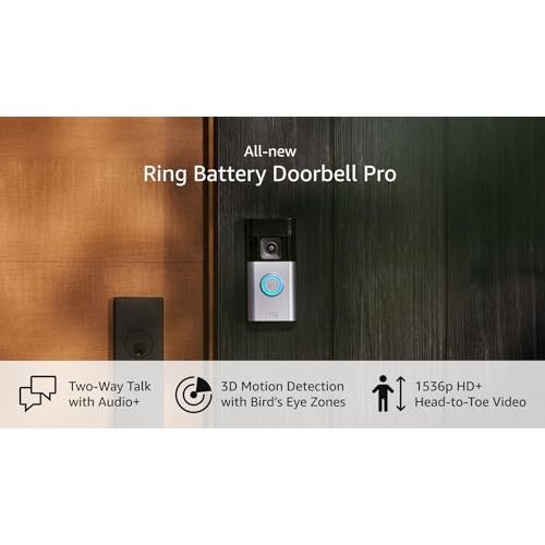 Ring Battery Doorbell Pro (newest model), Two-Way Talk with Audio+, 3D Motion Detection, and 1536p HD+ Head-to-Toe Video