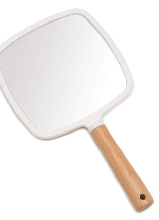 YEAKE Hand Held Mirror with Handle for Makeup,Small Cute Wood Hand Mirror for Shaving with Hole Hanging Single-Sided Portable Travel Vanity Mirror for Men&Women(Square)