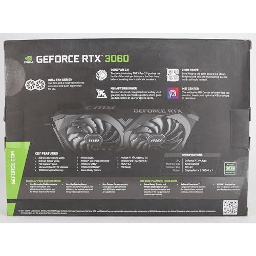 MSI Gaming GeForce RTX 3060 12GB 15 Gbps GDRR6 192-Bit HDMI/DP PCIe 4 Torx Twin Fan Ampere OC Graphics Card