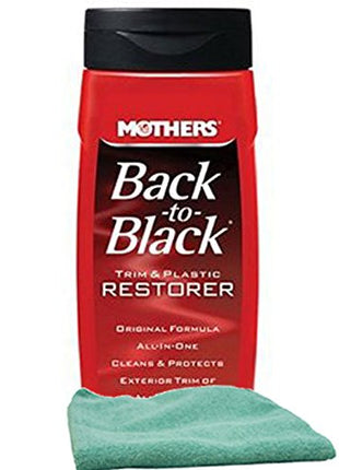 Mothers Back-To-Black Trim & Plastic Restorer (12 oz) & Microfiber Cloth Kit