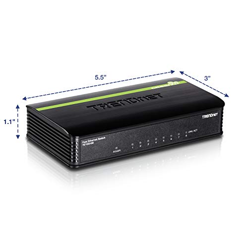 TRENDnet 8-Port Unmanaged 10/100 Mbps GREENnet Ethernet Desktop Switch, TE100-S8, 8x10/100 Mbps Ethernet Ports, 1.6 Gbps Switching Capacity, Plastic Housing, Network Ethernet Switch, Plug & Play Black