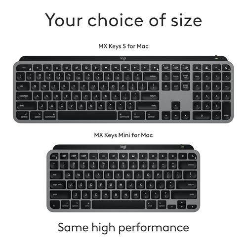 Logitech MX Keys Mini for Mac Minimalist Wireless Keyboard, Compact, Bluetooth, Backlit Keys, USB-C, Tactile Typing, Compatible with MacBook Pro,MacBook Air,iMac,iPad - Space Grey