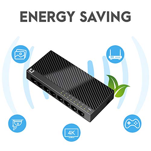 Netis ST3108C 8 Port 10/100Mbps Fast Ethernet Switch | Desktop Ethernet Splitter, Ethernet Hub, Plug and Play, Traffic Optimization Auto-Negotiation RJ45 Ports with Compact Design