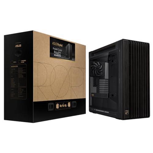 ASUS ProArt PA602 Wood Edition - Tempered Glass Panel E-ATX case, 420 mm Radiator Support, 1x 140 mm + 2X 200 mm pre-Installed Fans, Power Lock Latch, Tool-Less PCIe mounting, USB 20Gbps Support